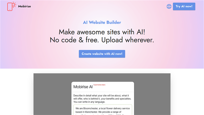 screenshot of Mobirise AI's website