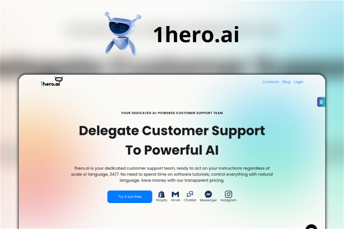 1hero.ai Thumbnail, showing the homepage and logo of the tool
