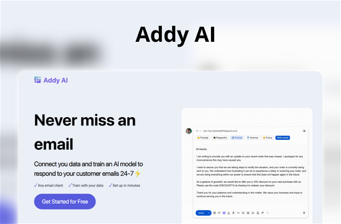 Thumbnail showing the Logo and a Screenshot of Addy AI