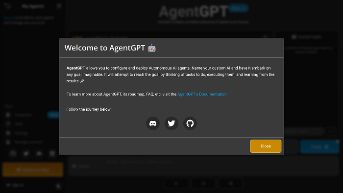 screenshot of AgentGPT's website