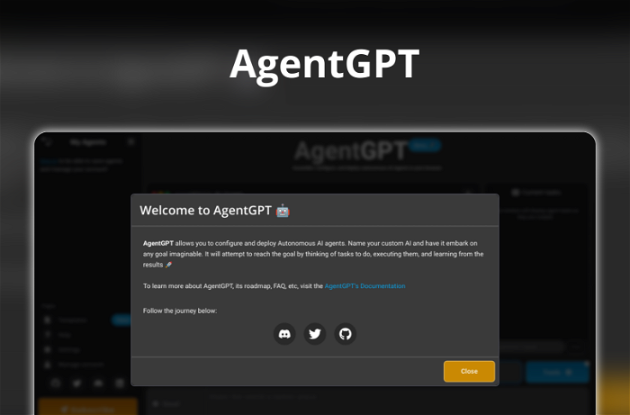 AgentGPT Thumbnail, showing the homepage and logo of the tool