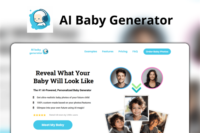 AI Baby Generator Thumbnail, showing the homepage and logo of the tool