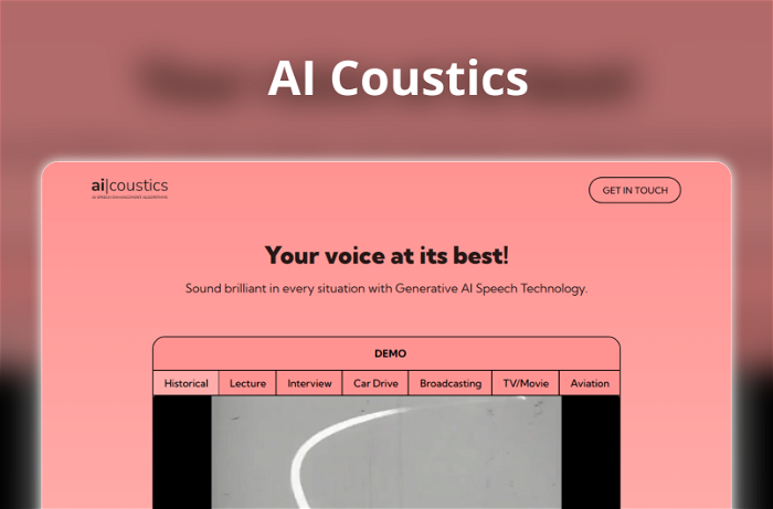AI Coustics Thumbnail, showing the homepage and logo of the tool