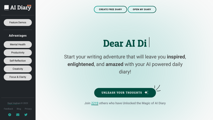 screenshot of AI Diary's website