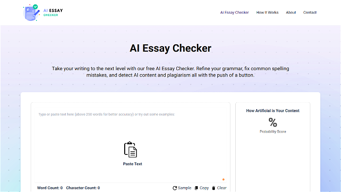 screenshot of AI Essay Checker's website