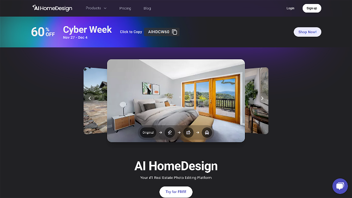 screenshot of AI HomeDesign's website