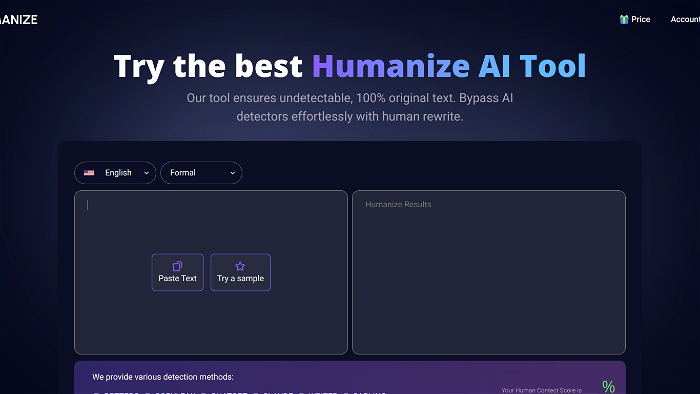 screenshot of AI Humanize's website