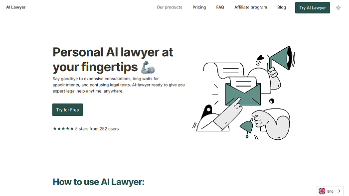 screenshot of AI Lawyer's website