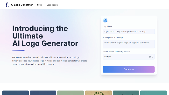 screenshot of AI Logo Generator's website