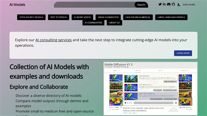 screenshot of AI Models's website