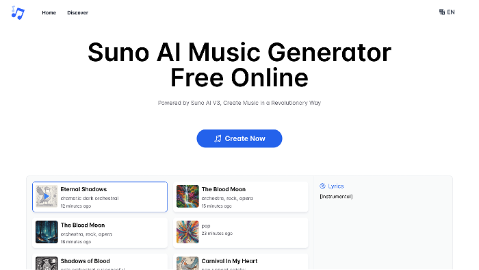 screenshot of AI Music's website