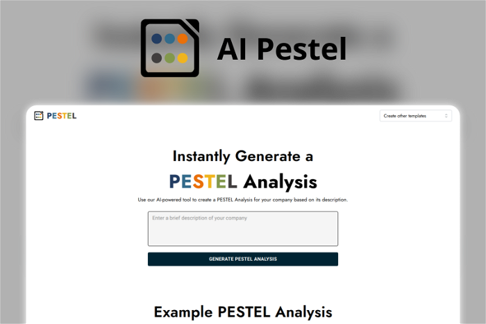 AI Pestel Thumbnail, showing the homepage and logo of the tool