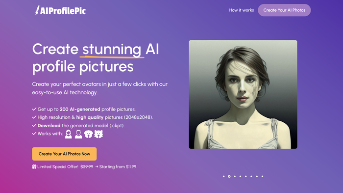 screenshot of AI Profile Pic's website