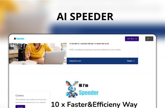 AI SPEEDER Thumbnail, showing the homepage and logo of the tool