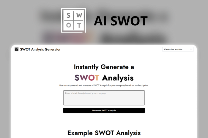 AI SWOT Thumbnail, showing the homepage and logo of the tool