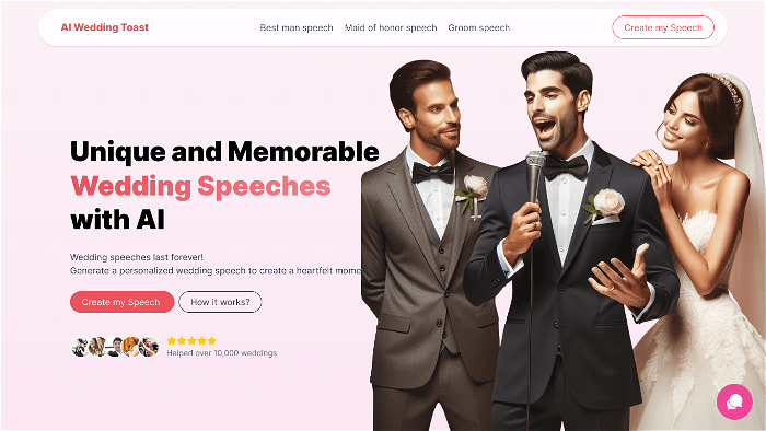 screenshot of AI Wedding Toast's website