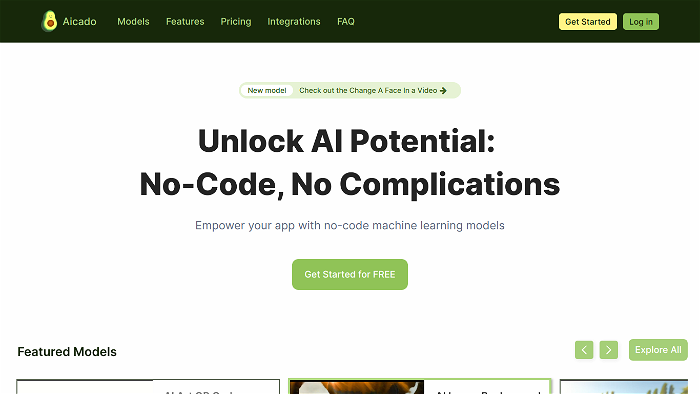 screenshot of Aicado's website