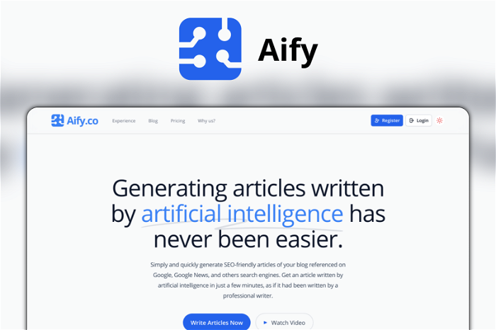 Aify Thumbnail, showing the homepage and logo of the tool