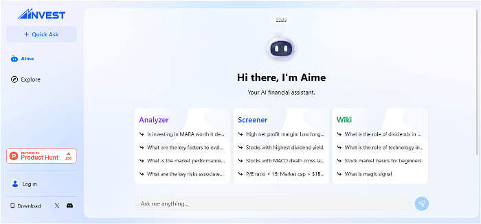 Thumbnail showing the Logo and a Screenshot of Aime by AInvest