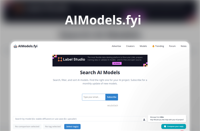 Thumbnail showing the Logo and a Screenshot of AIModels.fyi