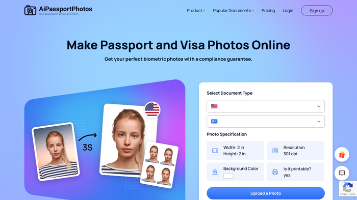 screenshot of AiPassportPhotos's website