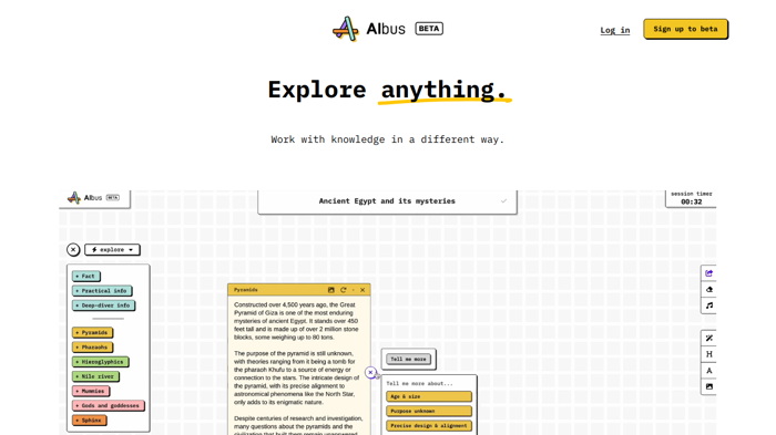 screenshot of Albus's website