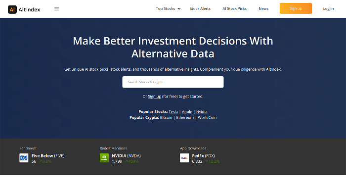 screenshot of AltIndex's website