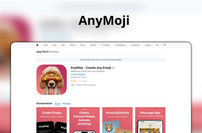 Thumbnail showing the Logo and a Screenshot of AnyMoji