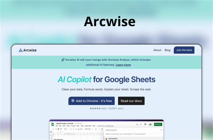 Arcwise Thumbnail, showing the homepage and logo of the tool