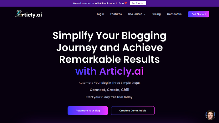 screenshot of Artcly's website