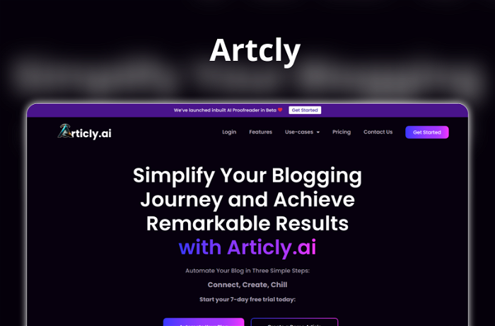 Artcly Thumbnail, showing the homepage and logo of the tool