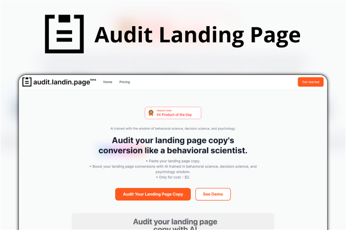 Audit Landing Page Thumbnail, showing the homepage and logo of the tool