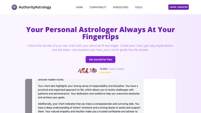 screenshot of Authority Astrology's website