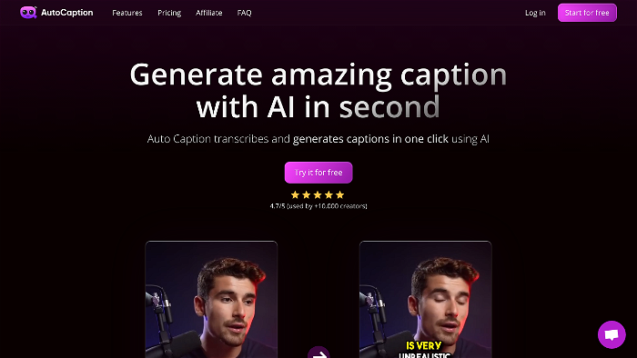 screenshot of Autocaption's website
