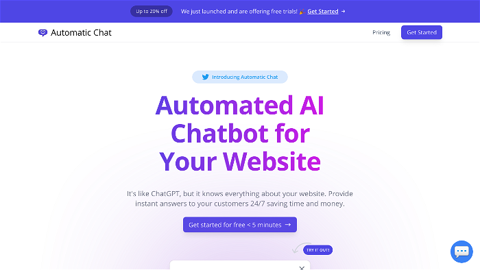 screenshot of Automatic Chat's website