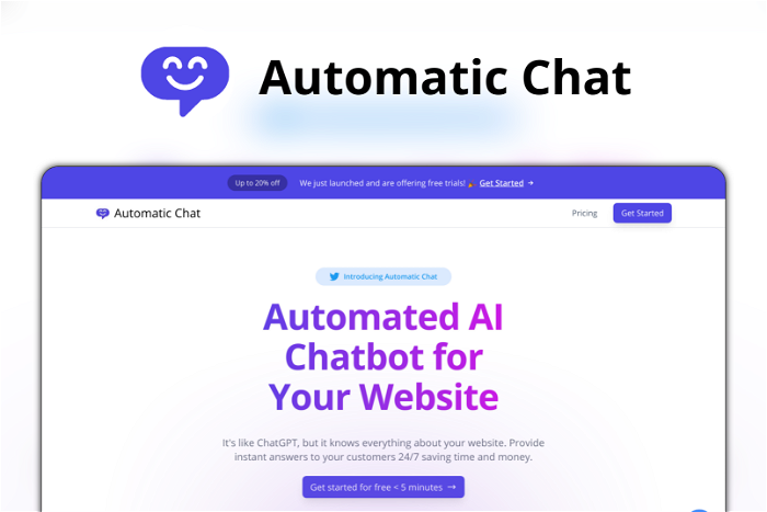Automatic Chat Thumbnail, showing the homepage and logo of the tool
