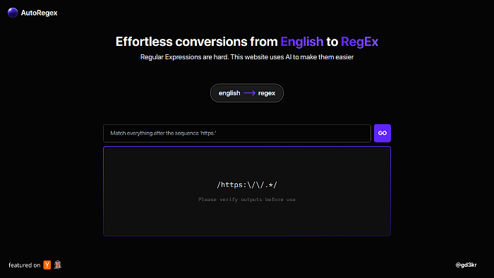Screenshot of AutoRegex's website.