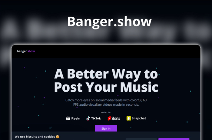Banger.show Thumbnail, showing the homepage and logo of the tool