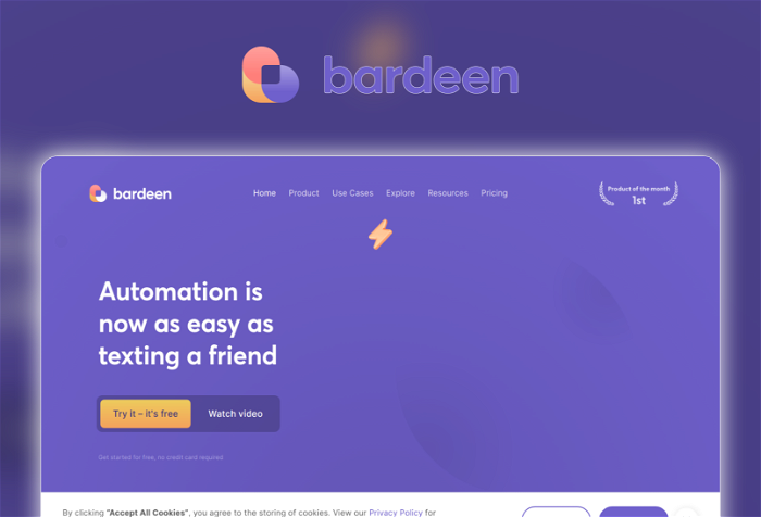 Thumbnail showing the Logo and a Screenshot of Bardeen