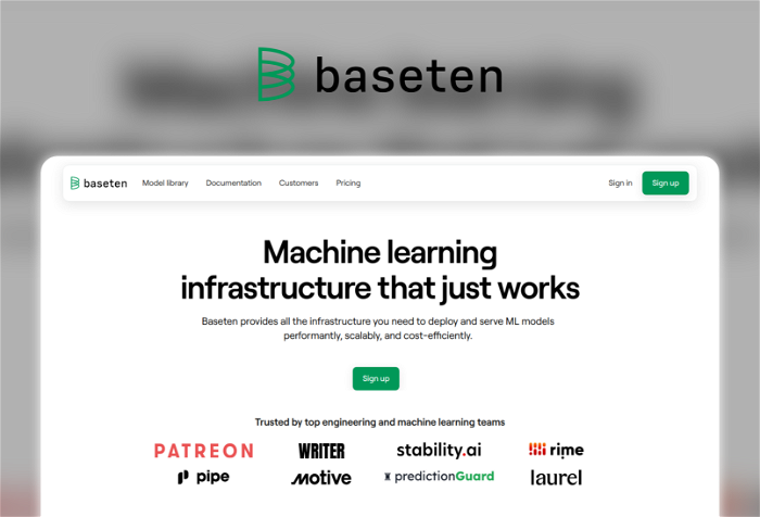 Thumbnail showing the Logo and a Screenshot of Baseten