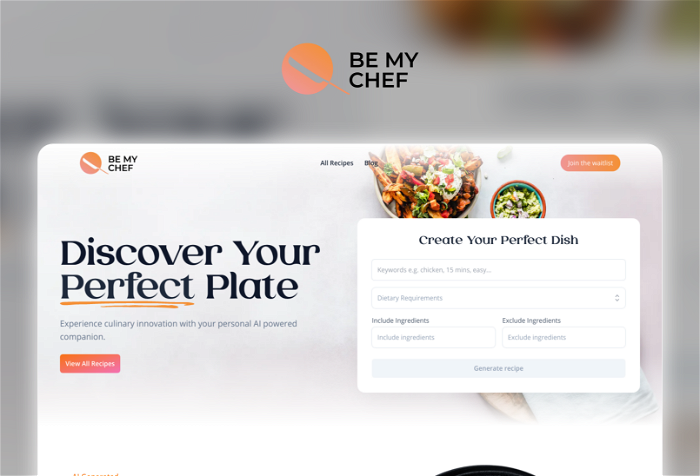 Be My Chef Thumbnail, showing the homepage and logo of the tool