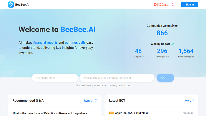 screenshot of BeeBee AI's website