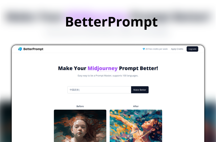 BetterPrompt Thumbnail, showing the homepage and logo of the tool