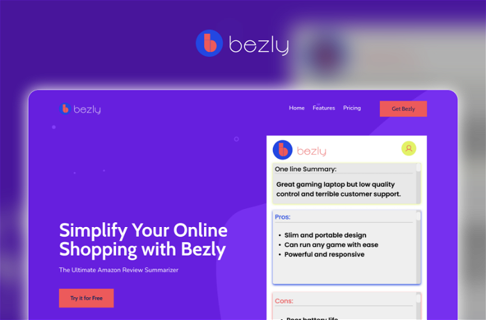Bezly Thumbnail, showing the homepage and logo of the tool