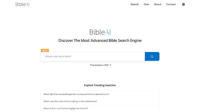 screenshot of Bible AI's website