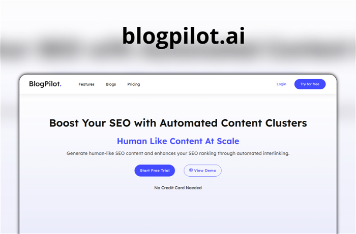 blogpilot.ai Thumbnail, showing the homepage and logo of the tool