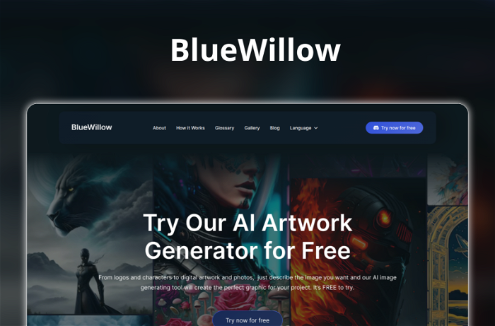BlueWillow Thumbnail, showing the homepage and logo of the tool