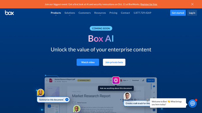 screenshot of Box AI's website
