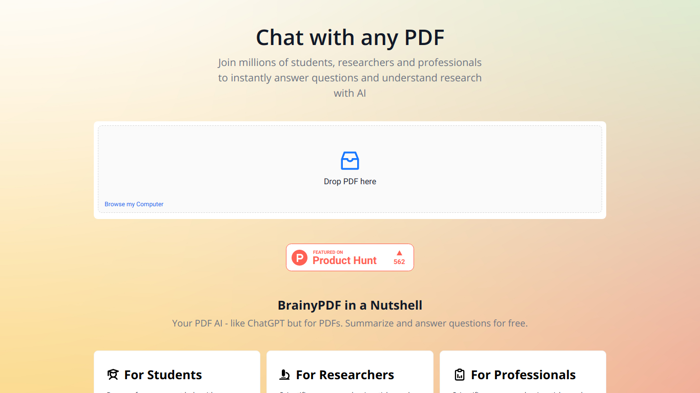screenshot of BrainyPDF's website