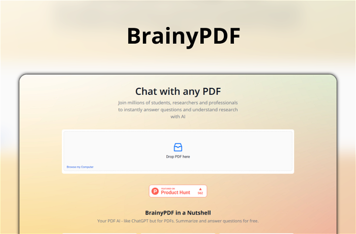 Thumbnail showing the Logo and a Screenshot of BrainyPDF